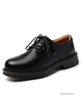 Women's Leather Oxford Shoes Brogue Lace Up Work Dress